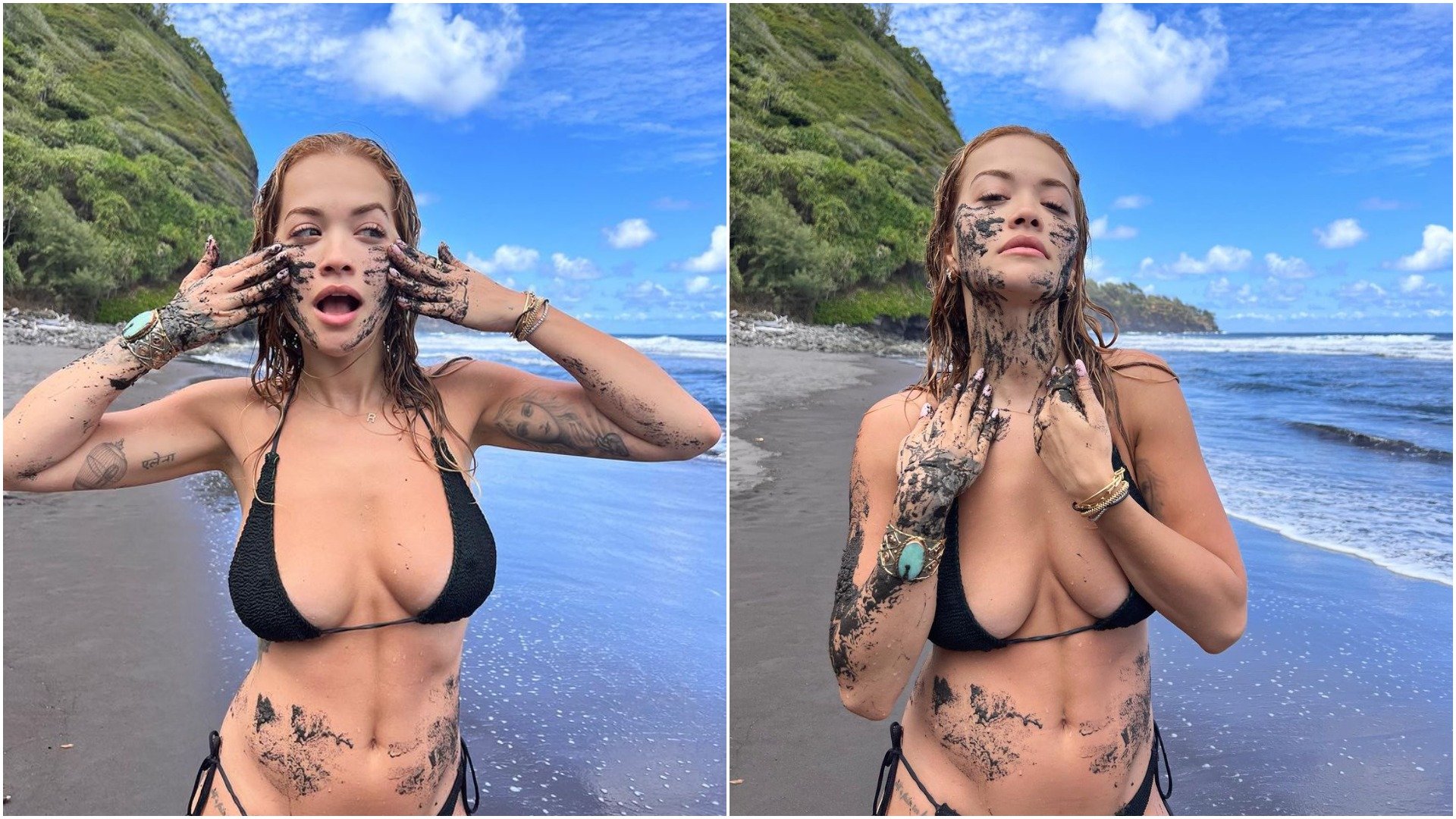 Rita Ora: Τρίβεται με άργιλο στην παραλία φορώντας το μικροσκοπικό μπικίνι της