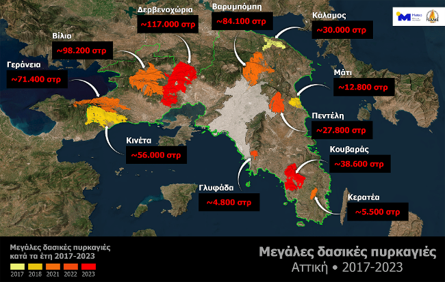 Το 23% της Αττικής κάηκε τα επτά τελευταία χρόνια λόγω 11 μεγάλων πυρκαγιών κάηκε