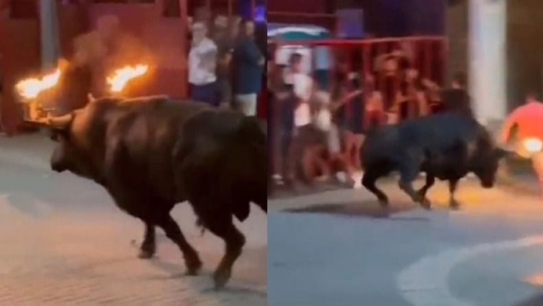 Η συγκλονιστική στιγμή που ταύρος με φωτιές στα κέρατα χτυπάει άνθρωπο που είχε απορροφηθεί στο κινητό του (vid)