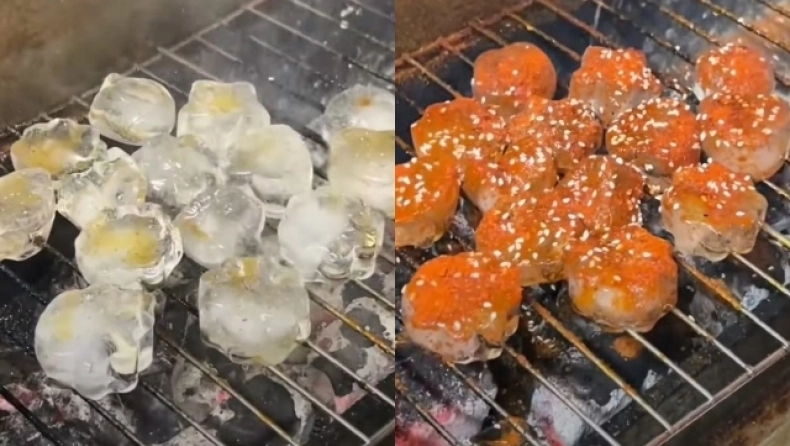 Παγάκια στα κάρβουνα: Το νέο street food που κάνει θραύση στην Κίνα (vid)