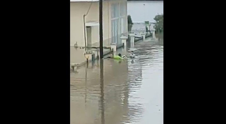 Δραματική διάσωση στον Παλαμά Καρδίτσας – Μητέρα βγάζει με βάρκα τα παιδιά της από το σπίτι (vid)